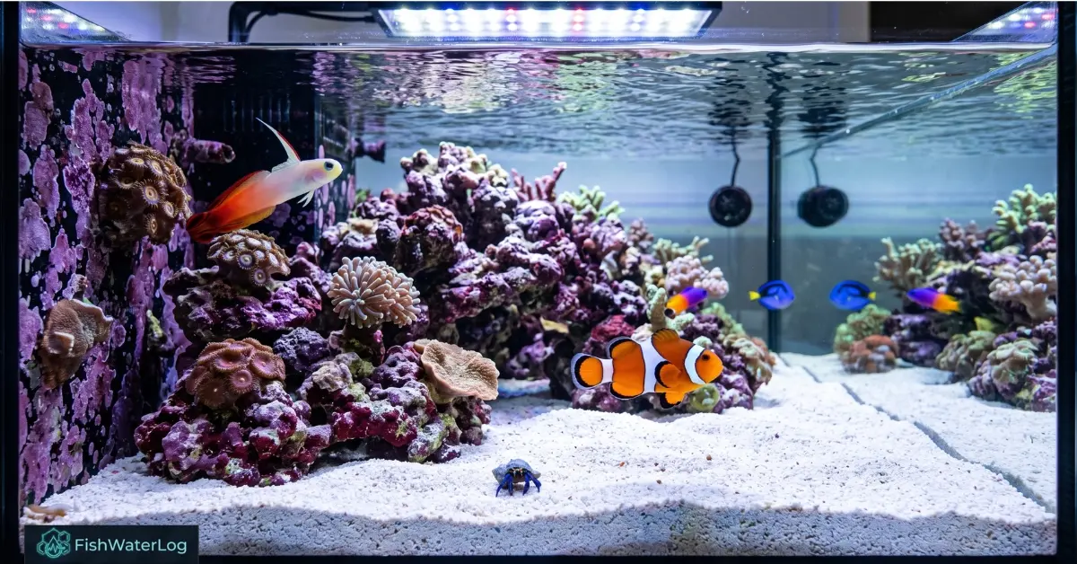 Best saltwater aquarium fish for beginners featuring an Ocellaris Clownfish and Firefish Goby in a clean marine reef aquarium.